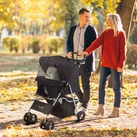PawHut Carrito para Perros con Toldo Ajustable Cesta de Almacenaje y Ruedas con Freno Tela Oxford 77x45x99,5 cm Negro(m-10)