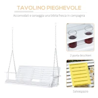 Outsunny Dondolo 3 Posti da Esterno con Tavolino Centrale e Portabicchieri, in Legno e Metallo, 150x75x53 cm, Bianco(m-5)