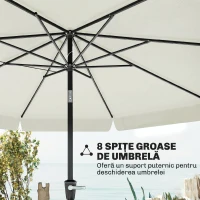 Outsunny Umbrelă Rotundă Înclinabilă, cu Manivelă, din Aluminiu, Metal și Poliester, Ø266x248,5 cm, Alb Crem(m-7)