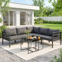 Outsunny Conjunto de Muebles de Jardín 7 Piezas Incluye Sofá de 5 Módulos con Cojines y 2 Mesas de Centro para Terraza Patio Gris(m-10)