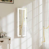 HOMCOM Armoire à bijoux avec LED, organisateur de bijoux mural/de porte verrouillable avec miroir, 37 x 10,5 x 108 cm, blanc(m-2)