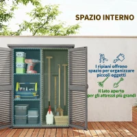 Outsunny Armadio da Giardino con 2 Porte a Persiana, 2 Ripiani, 2 Maniglie e Tetto Impermeabile, 127x65x168 cm, Grigio(m-4)