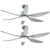 HOMCOM Set of 2 Reversible Ceiling Fan with Light, 6 Blades Indoor Modern Mount LED Lighting Fan with Remote Controller, for Bedroom, Living Room, Silver(m-1)