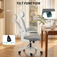 HOMCOM Chaise de Bureau Ergonomique, Fauteuil de Bureau en Maille avec Appui-Tête et Soutien Lombaire Réglables, Gris(m-9)