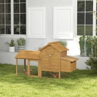 PawHut Gallinero de Madera para Exterior XXL Gallinero con 2 Corrales de Alambre Caja Nido con Techo Abrible Bandeja Extraíble de Metal Galvanizado y Rampa 151,5x54x87 cm Natural(m-10)