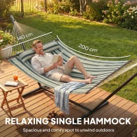 Outsunny Outdoor Hammock with Stand Detachable Pillow Striped Swing Steel Frame, for Garden, Patio, Green(m-4)