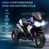 HOMCOM Kids Electric Motorcycle, 6V Ride on Motorcycle with 3 Wheels, LED Headlight, Music, Horn for Boys Girls 3-5 Years, Blue(m-5)