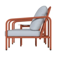 Outsunny Salon de Jardin 3 Pièces, 2 Fauteuils, 1 Table Basse, Coussins Épais, Plateau en Verre Trempé, 63x77x76cm, Rouge Vineux(m-11)