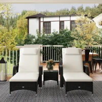 Outsunny Set da Giardino con 2 Sedie a Sdraio con Schienale Reclinabile e Tavolino Basso in Rattan PE, Nero(m-10)