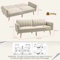HOMCOM Canapé Convertible 2 Places Design scandinave Dossier inclinable 3 Positions Pieds Bois Tissu Aspect Lin Beige(m-3)