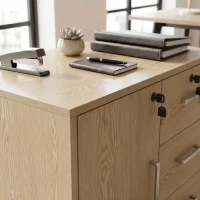 HOMCOM Cajonera de Oficina Mueble de Almacenaje con Cerradura con 3 Cajones y Estante Ajustable Ruedas 40x60x56 cm Marrón Claro(m-7)