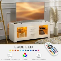 HOMCOM Mobile Porta TV da 55" con Luci LED a 12 Colori e Telecomando, Legno e Vetro 120x40x50cm, Bianco(m-4)