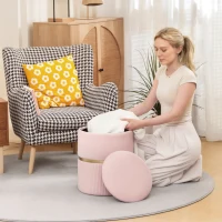 HOMCOM Velvet-Feel Storage Ottoman - Pink(m-7)