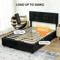 HOMCOM PU Leather King Size Ottoman Bed Frame, with Front Drawer - Black(m-6)