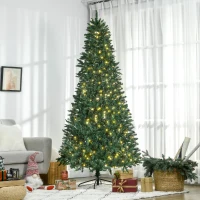 HOMCOM Albero di Natale Artificiale Luminoso con 450 Luci LED Bianche e 1146 Rami, Base in Metallo Pieghevole - Verde(m-10)