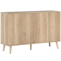 HOMCOM Buffet salon, meuble de rangement avec 4 portes cannelés à ouverture par pression 120 x 35 x 77,5 cm, chêne