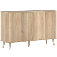 HOMCOM Buffet salon, meuble de rangement avec 4 portes cannelés à ouverture par pression 120 x 35 x 77,5 cm, chêne(m-1)