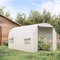 Outsunny Serra a Tunnel per Orto 3x2x2m con Copertura in PE, 2 Porte e Struttura in Acciaio, Bianco(m-10)