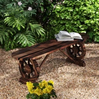 Outsunny Bancă de Grădină cu Picioare în Formă de Roți de Căruță și Șezut din Șipci, 120x29x39cm, Maro(m-11)