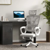 Vinsetto Fauteuil de bureau dossier réglable repose-pied appui-tête réglable soutien lombaire tissu en maille blanc et gris(m-10)