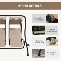 Outsunny 2-Sitzer Hollywoodschaukel Gartenschaukel mit Sonnendach Garten Stahl Beige 170 x 136 x 170 cm(m-5)