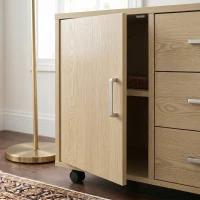HOMCOM Caisson bureau meuble de rangement verrouillable avec 3 tiroirs et étagère réglable, roulettes, 40 x 60 x 56 cm, marron clair(m-11)