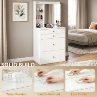 HOMCOM Dressing Table with Mirror and Mobile Storage Stool, Compact Vanity Table with Cabinet, Drawers, Open Shelves, White(m-8)
