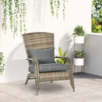 Outsunny Sedia da Giardino Adironrack con Braccioli, in Rattan e Acciaio, 64x80x90 cm, Marrone e Grigio(m-10)
