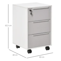 HOMCOM Schedario per Ufficio a 3 Cassetti con Chiavi di Sicurezza e 4 Ruote, in Legno, 40x40x63.5 cm, Bianco e Grigio(m-3)