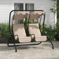 Outsunny 2-Sitzer Hollywoodschaukel Gartenschaukel mit Sonnendach Garten Stahl Beige 170 x 136 x 170 cm(m-10)