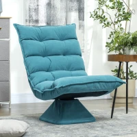 HOMCOM Poltrona Girevole per Salotto Effetto Velluto e Acciaio con Schienale Regolabile, 62x70x95 cm, Blu(m-7)