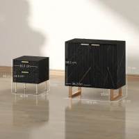 HOMCOM Sideboard, Accent Cabinet with Marble Effect, Adjustable Shelf, Fluted Doors and Drawers, Black(m-3)