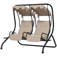 Outsunny 2-Sitzer Hollywoodschaukel Gartenschaukel mit Sonnendach Garten Stahl Beige 170 x 136 x 170 cm(m-11)