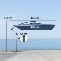 Outsunny Ombrellone Decentrato con Base e Croce, Prese d'Aria e Manovella, in Metallo e Poliestere, 3x3.25 m, Blu(m-3)