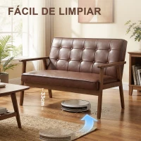 HOMCOM Sofá de 2 Plazas Tapizado en PU con Reposabrazos de Madera Respaldo Acolchado Carga 250 kg Marrón(m-7)