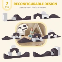 AIYAPLAY 7 Piece Kids Soft Play Set with Detachable Cover, Baby Indoor Climb and Crawl Foam Toys for Toddlers, Brown(m-4)