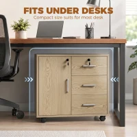 HOMCOM Caisson bureau meuble de rangement verrouillable avec 3 tiroirs et étagère réglable, roulettes, 40 x 60 x 56 cm, marron clair(m-8)