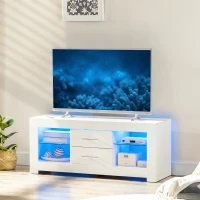 HOMCOM Mobile Porta TV da 55" con Luci LED a 12 Colori e Telecomando, Legno e Vetro 120x40x50cm, Bianco(m-2)