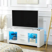 HOMCOM Mobile Porta TV da 55" con Luci LED a 12 Colori e Telecomando, Legno e Vetro 120x40x50cm, Bianco(m-10)