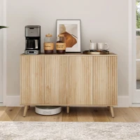 HOMCOM Buffet salon, meuble de rangement avec 4 portes cannelés à ouverture par pression 120 x 35 x 77,5 cm, chêne(m-9)