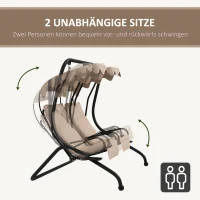 Outsunny 2-Sitzer Hollywoodschaukel Gartenschaukel mit Sonnendach Garten Stahl Beige 170 x 136 x 170 cm(m-4)
