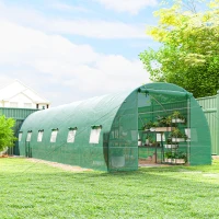 Outsunny Gewächshaus 800x300x200cm Foliengewächshaus Tomatenhaus mit Tür, 12 Fenster, Folientunnel aus verzinktem Stahl, PE, stabiles Treibhaus Pflanztunnel, inkl. Erdanker & Seilen, Grün(m-10)