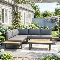 Outsunny Ensemble salon de jardin d'angle design 5 places coussins table basse alu. gris anthracite et imitation bois(m-2)