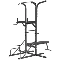 HOMCOM Station de musculation Fitness entrainement complet - barre de traction, à dips, banc de musculation pliable, poignées push-up, sac de frappe - acier noir(m-11)