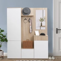 HOMCOM Mobile da Ingresso 4 in 1 in Truciolato con Specchio, Ganci e Ripiani Regolabili Interni, 145x29x184 cm(m-10)