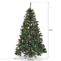 HOMCOM Sapin de Noël artificiel lumineux 200 LED blanc chaud Ø 112 x 180H cm 616 branches épines imitation Nordmann grand réalisme vert et brun(m-3)