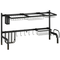 HOMCOM Égouttoir à vaisselle au-dessus de l'évier séchoir à vaisselle 2 niveaux, modulables en acier, 93 x 30 x 52 cm, noir