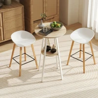 HOMCOM Masă Înaltă Rotundă cu Raft, Masă Modernă pentru Bucătărie sau Dining, PAL, Metal, Lemn Natural și Alb(m-7)