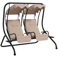 Outsunny 2-Sitzer Hollywoodschaukel Gartenschaukel mit Sonnendach Garten Stahl Beige 170 x 136 x 170 cm(m-1)