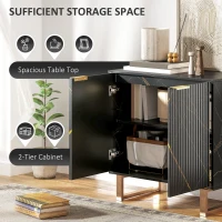 HOMCOM Sideboard, Accent Cabinet with Marble Effect, Adjustable Shelf, Fluted Doors and Drawers, Black(m-5)